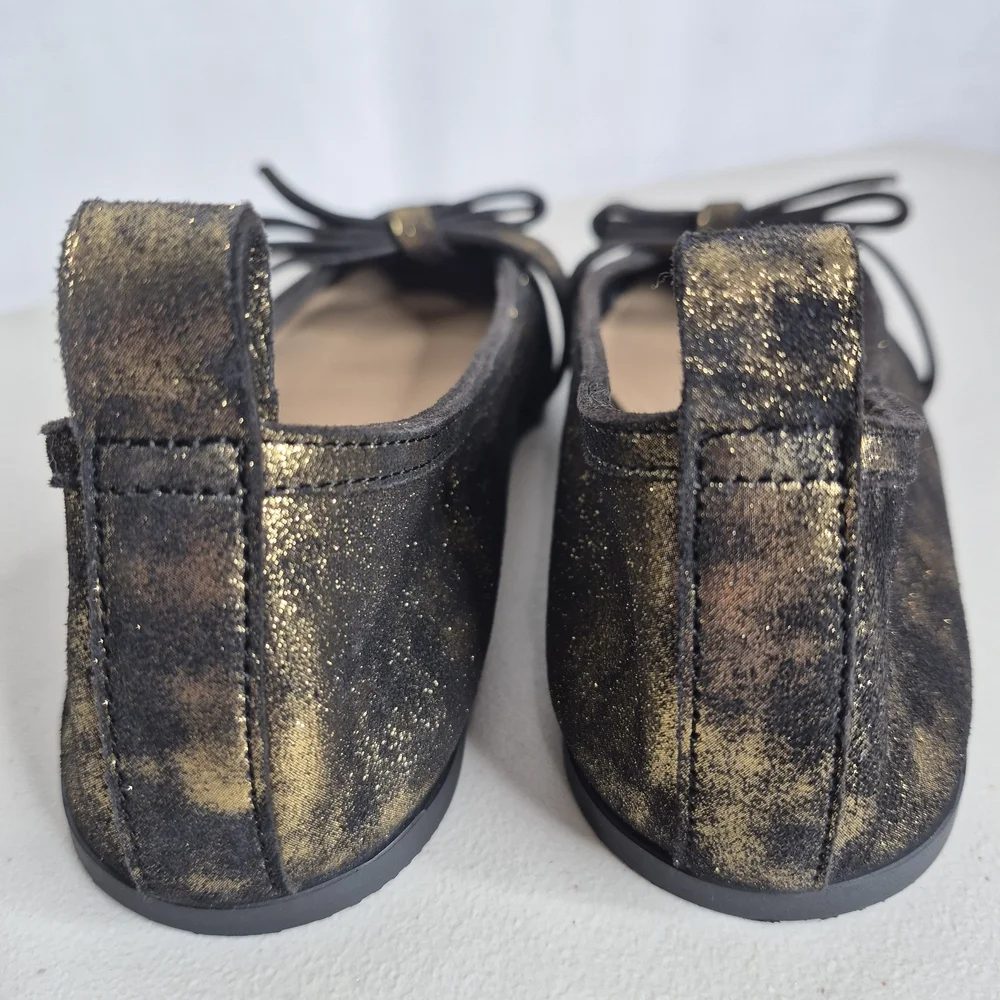 Free People Mania Bow Leather Ballet Flats in Bronze Age Metallic - Size 8
